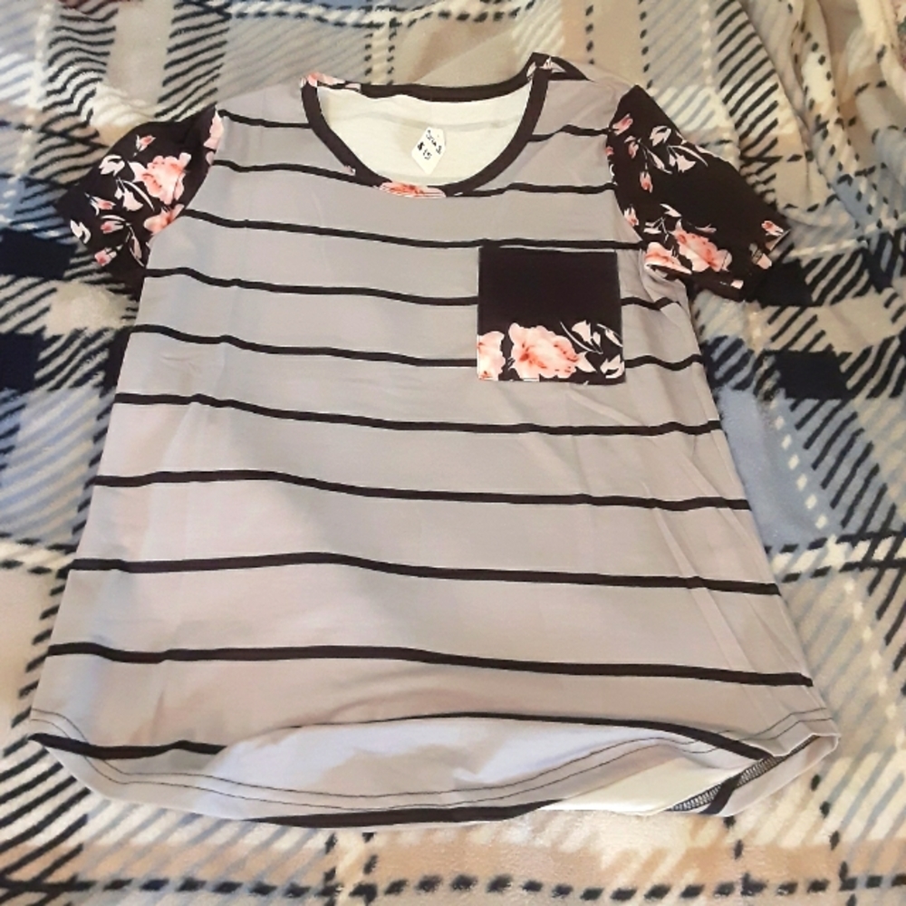 Floral print and stripe shirt